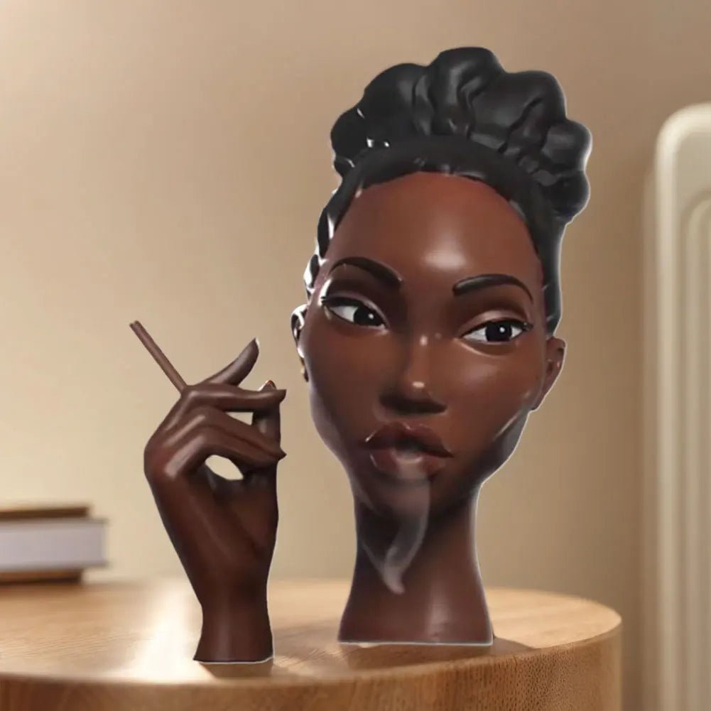 beautiful black woman head figurine incense burner