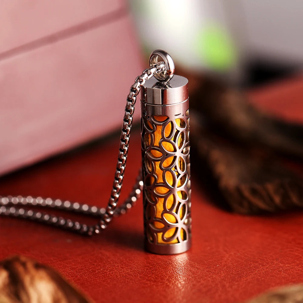 Stainless Steel Aromatherapy Cylinder Necklace