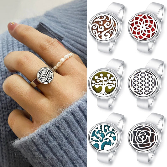 Stainless Steel Aromatherapy Tree Of Life Ring