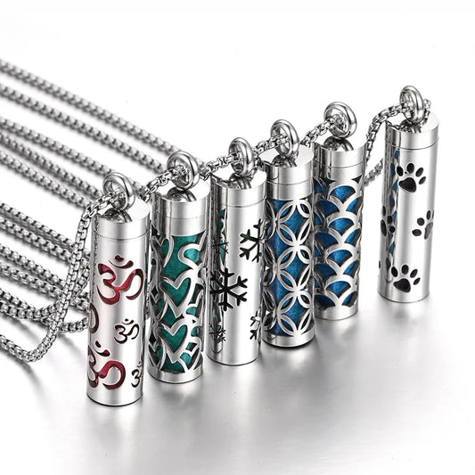 Stainless Steel Aromatherapy Cylinder Necklace