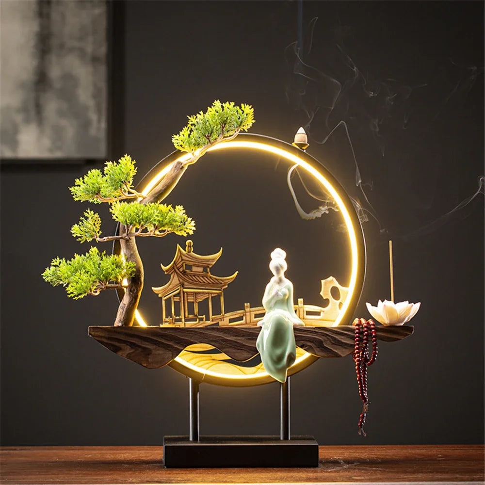 backflow incense burner with light